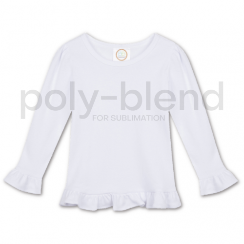 *Sublimation Blanks* Blank Girl's Long Sleeve Ruffle Tee Shirt - Poly Blend
